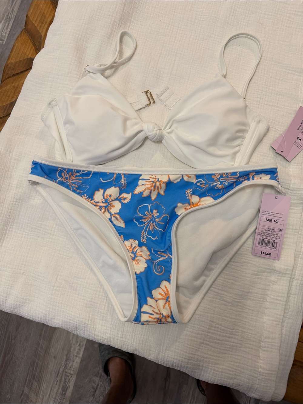 wild fable White Knot Bikini Top with Blue Floral Bottom